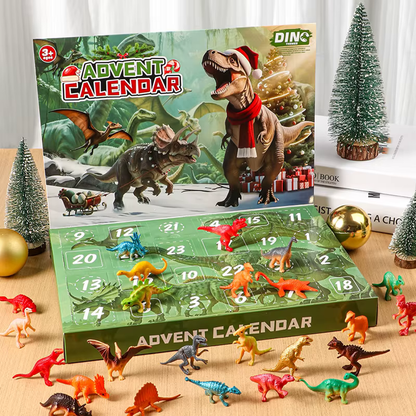 Open dinosaur advent calendar with dinosaur figures