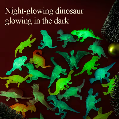 Dinosaur figures glowing in the dark